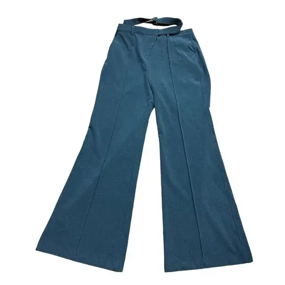 Camila Coelho Charcoal Gray Trouser Pant LARGE Hip Cut Out Wide Flare Leg $238 - Picture 6 of 11